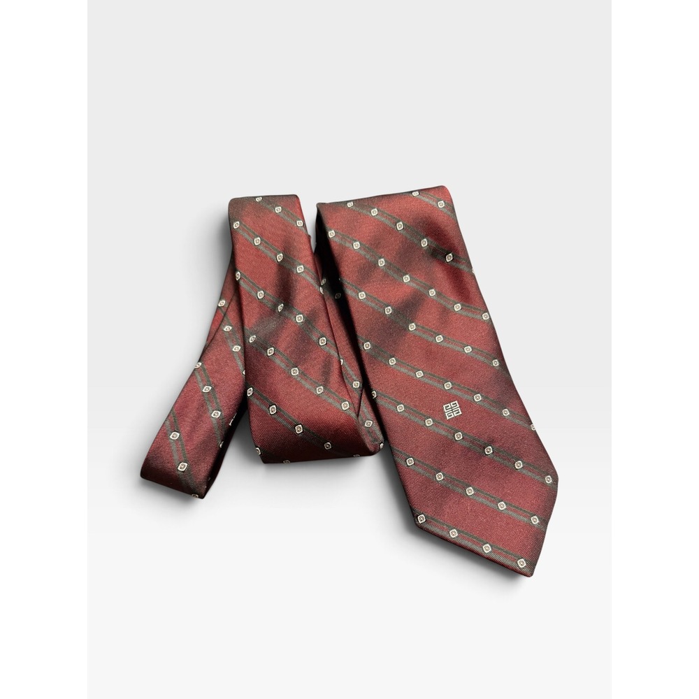 Vintage 90s Givenchy Monsieur Vintage Mens Tie Burgundy Red Striped Geometric